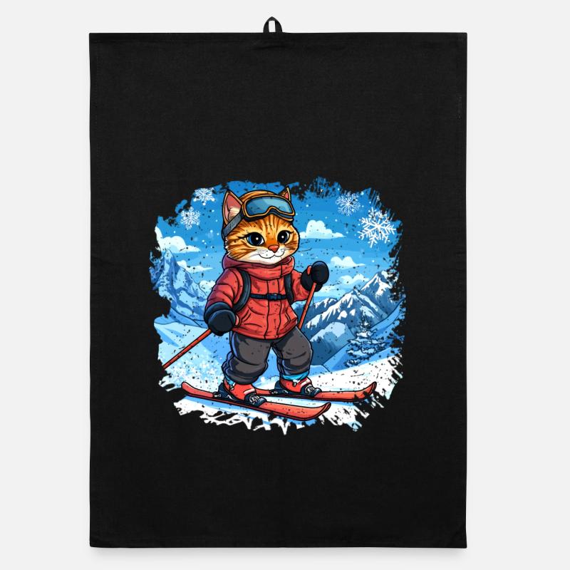 Chats de ski - Torchon bio - noir