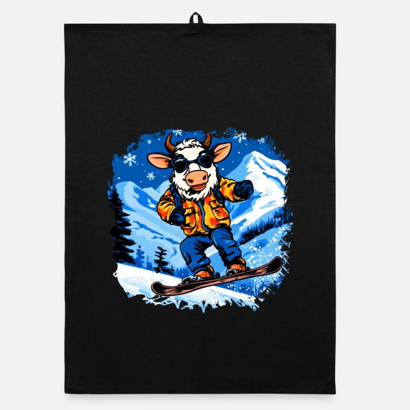 Vaches Snowboard / Vache Snowboardeuse Torchon bio