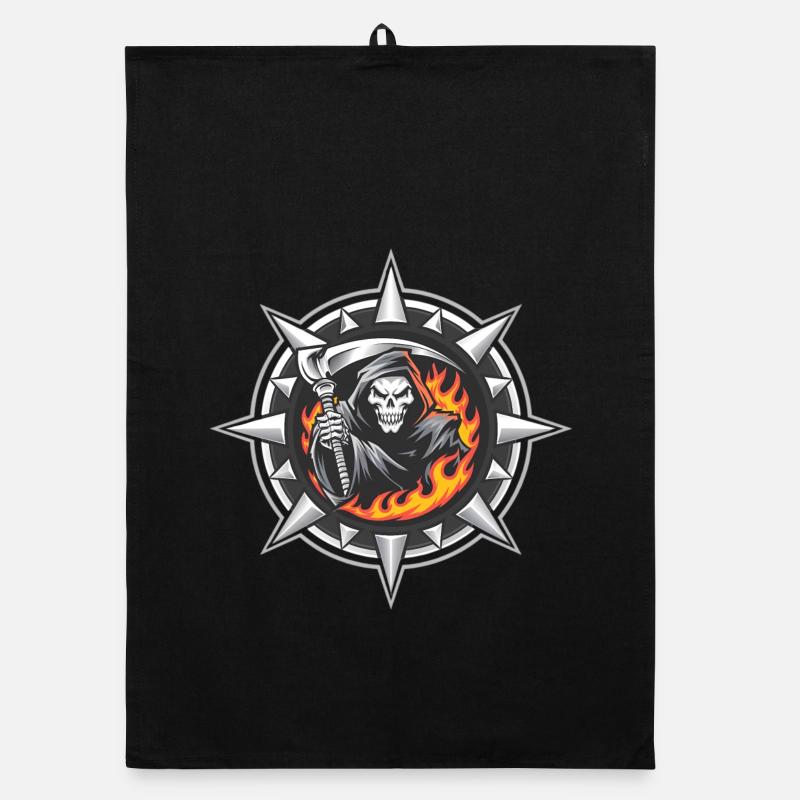 Flaming Reaper on Spiked Crest Organic dish towel