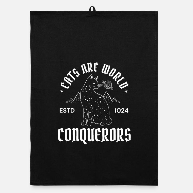 Cats Are World Conquerors – Galactic Cat - Organic dish towel - black