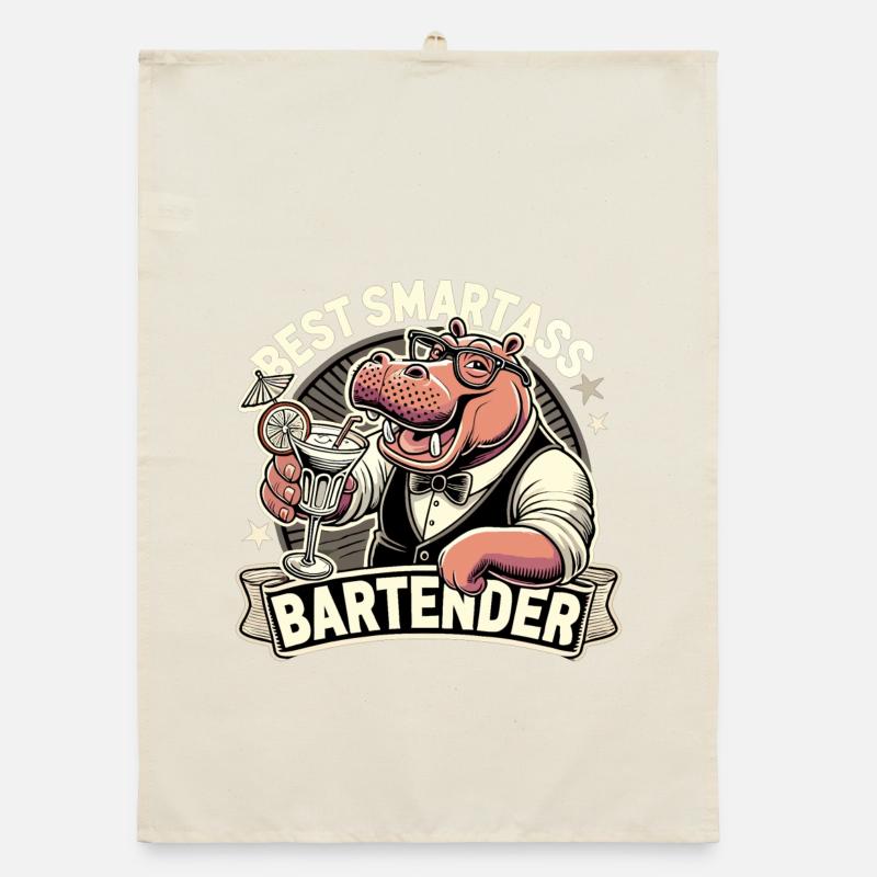 Barkeeper Barmann Nilpferd Flusspferd Geschenk Organic Geschirrtuch