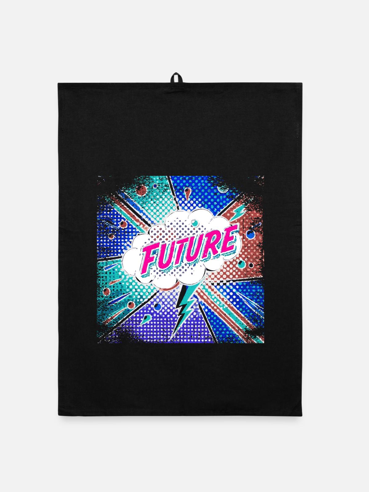 FUTURE Pop Art surreal - Organic Geschirrtuch - Schwarz - Vorne