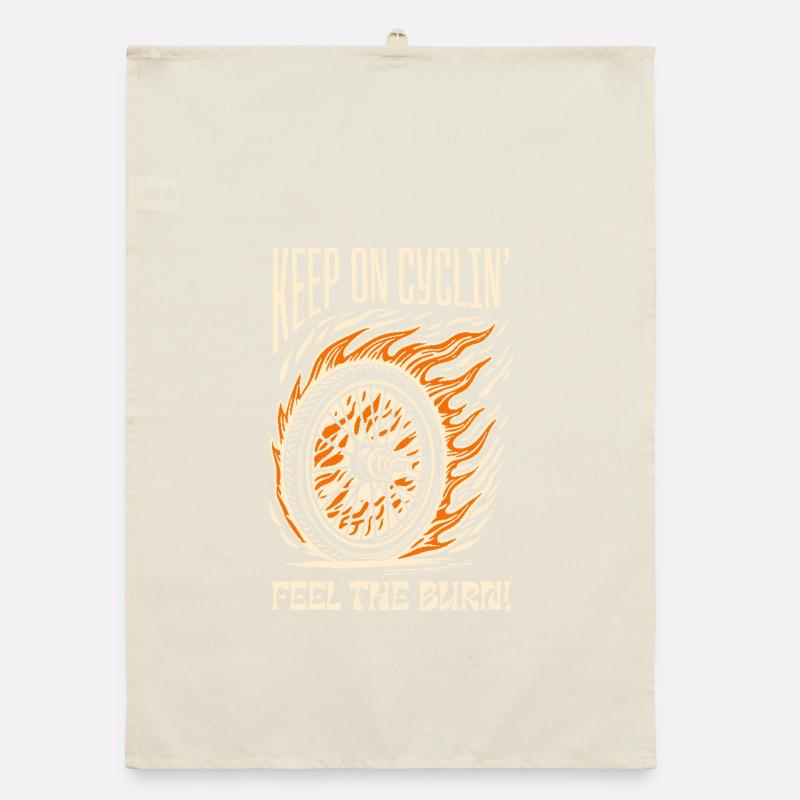 Keep on Cyclin' – Fiery Bicycle Wheel Organic dish towel
