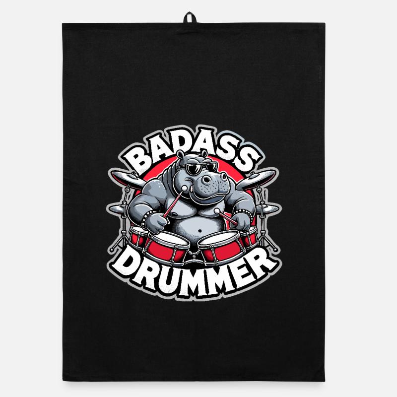 Badass Drummer Hippo Cool Gift Torchon bio