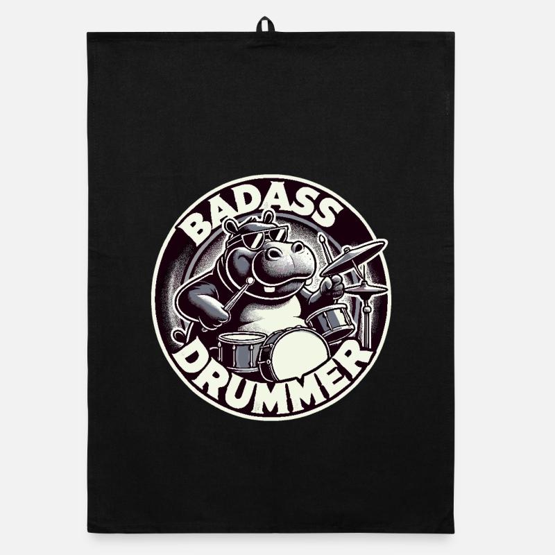 Badass Drummer Hippo Cool Gift Torchon bio