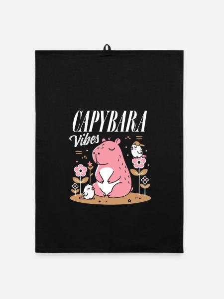 Entspannte Capybara-Vibes - Organic Geschirrtuch - Schwarz - Vorne