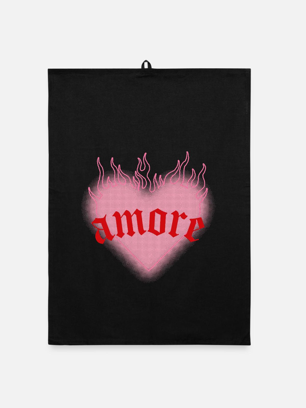Burning love - Organic dish towel - black - Front