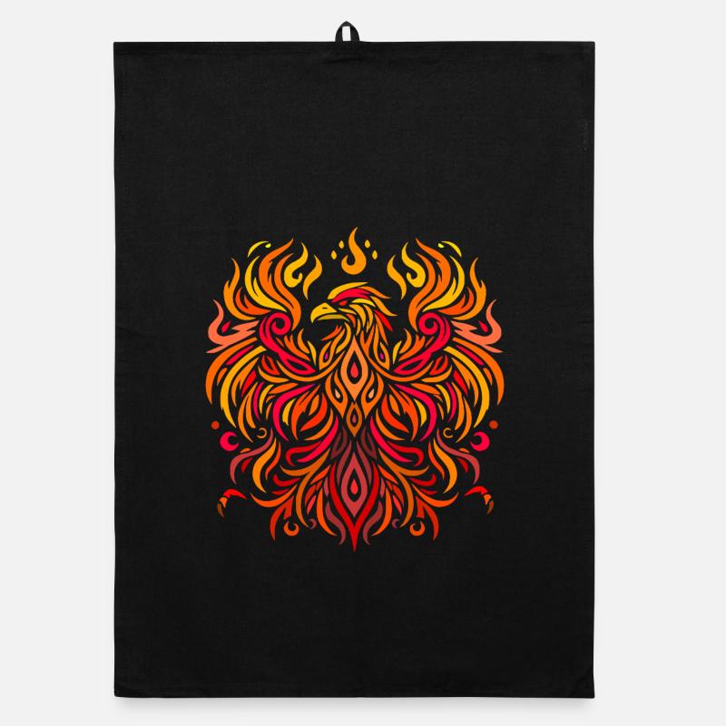 aigle tribal feu jaune rouge Torchon bio