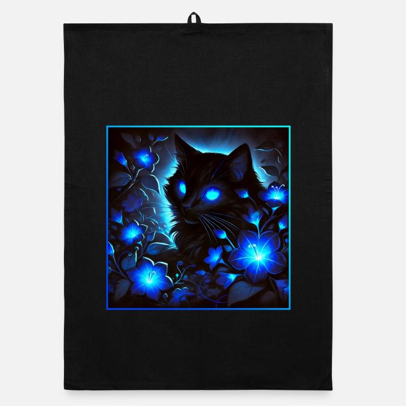 A shimmering glowing little black cat Organic dish towel