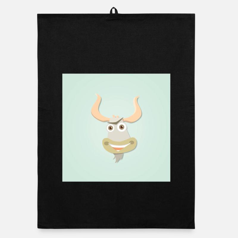 Illustration joyeuse d’une tête de yak Torchon bio
