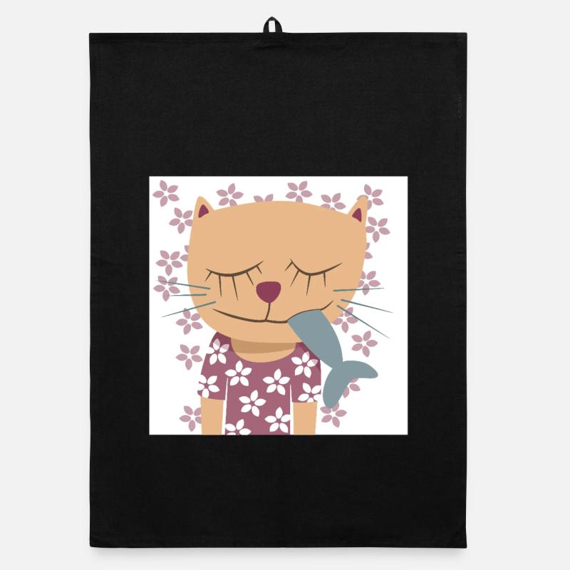 Cat Flowers Poster Spring Nursery Fish Organic dish towel