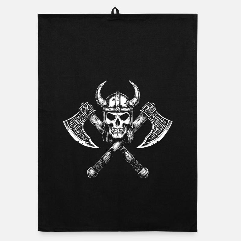 Viking skulls and axe Organic dish towel