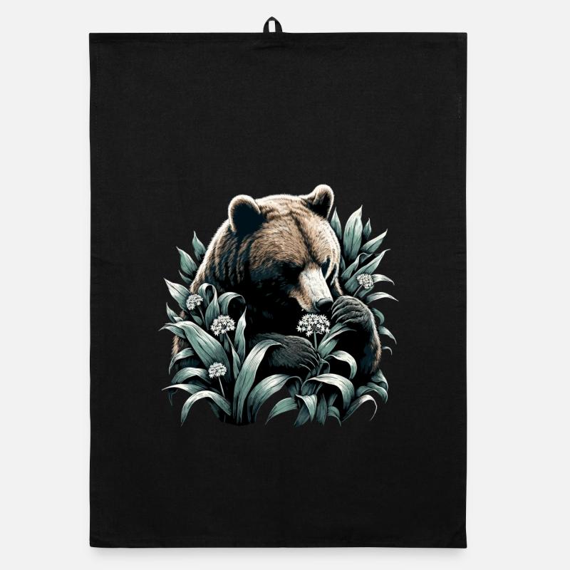 Bear Eats Wild Garlic Gift Organic dish towel