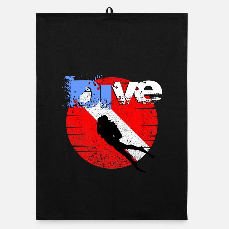 American Diver Down Flag - Organic dish towel - black