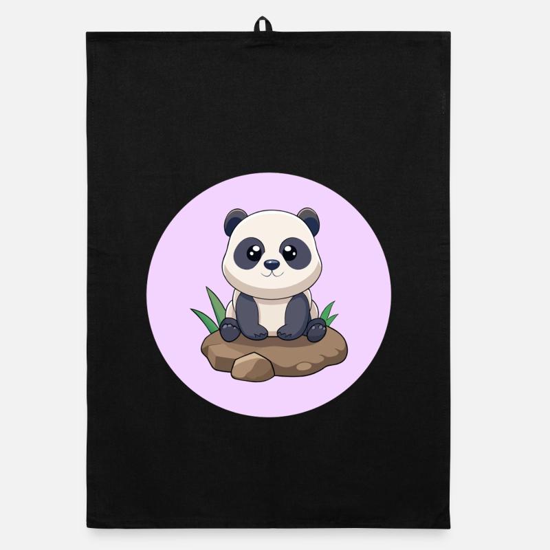 Bébé panda mignon assis sur un rocher (v03) Torchon bio