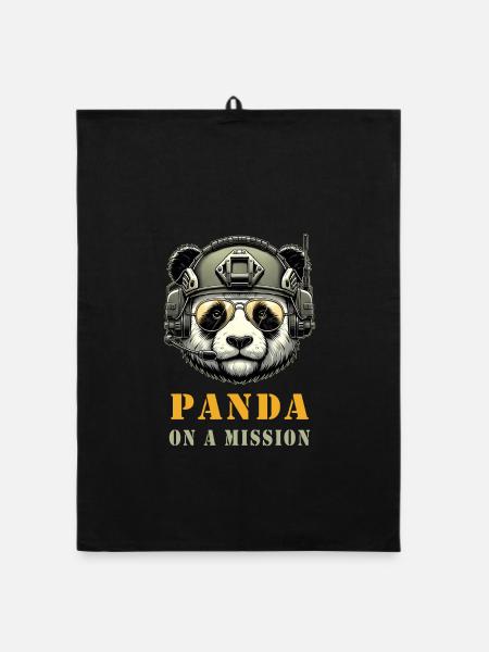 Panda in Mission / Military - Organic dish towel - black - Front