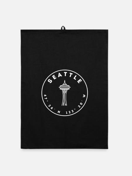 Seattle mit Space Needle und Koordinaten - Organic Geschirrtuch - Schwarz - Vorne