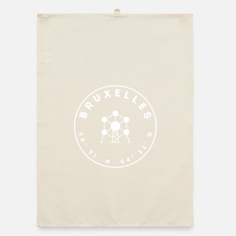Brussels with Atomium and coordinates Organic dish towel