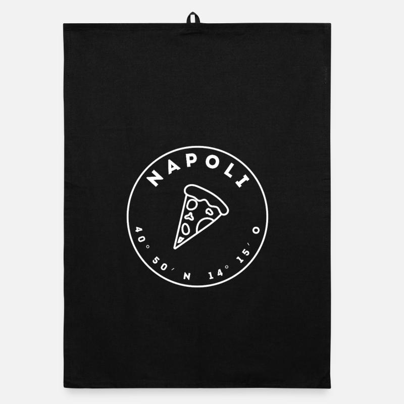 Naples avec pizza et coordonnées Torchon bio