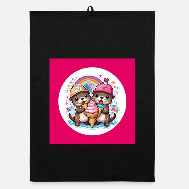 Zwei Otter mit bunter Eistüte Organic Geschirrtuch