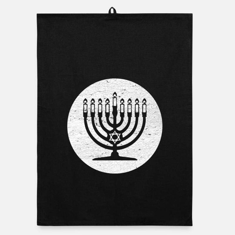 Menorah de Hanoukka chandelier dans cercle blanc Torchon bio