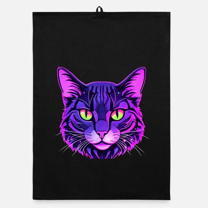 Portrait de chat aux couleurs néon - Torchon bio - noir