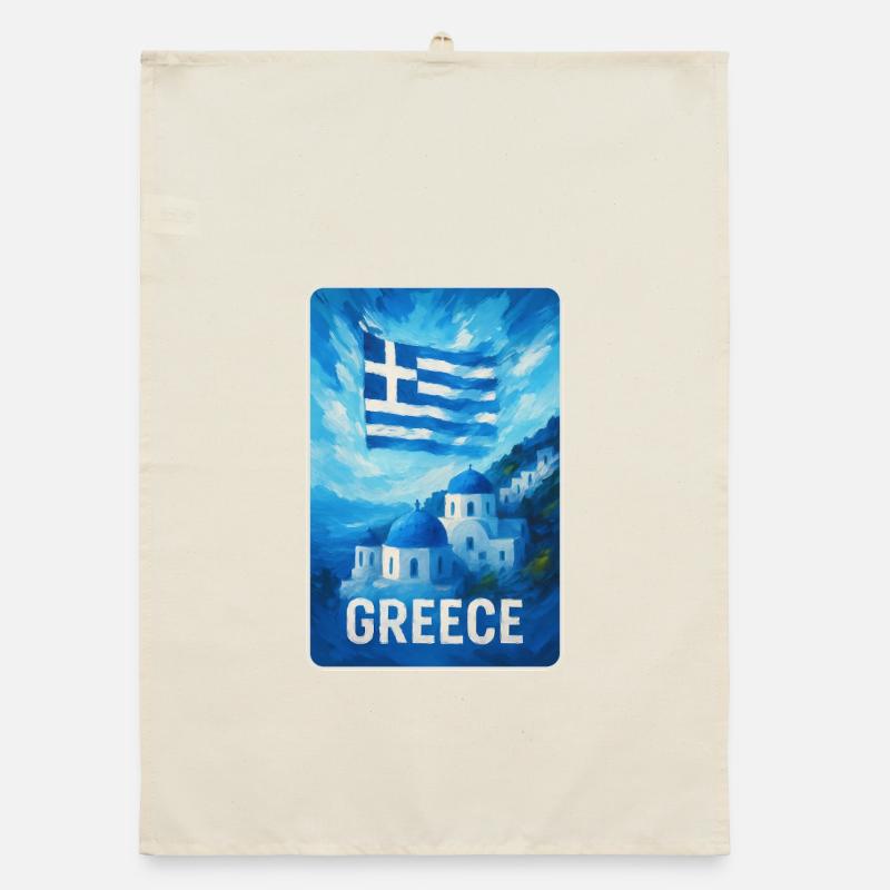 Grèce Santorin Drapeau Torchon bio