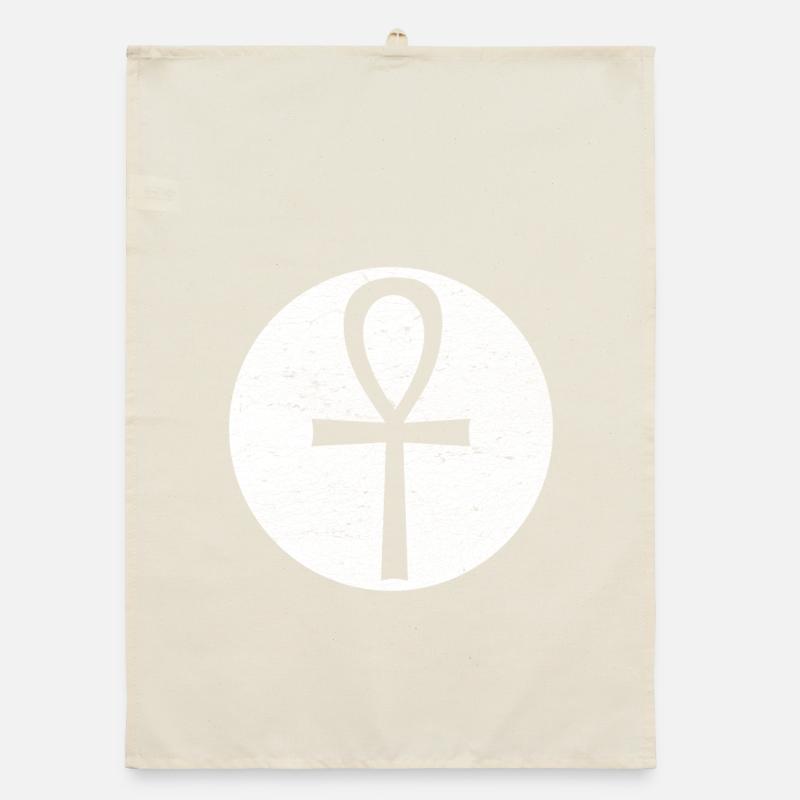 Croix égyptienne Ankh dans cercle blanc Torchon bio