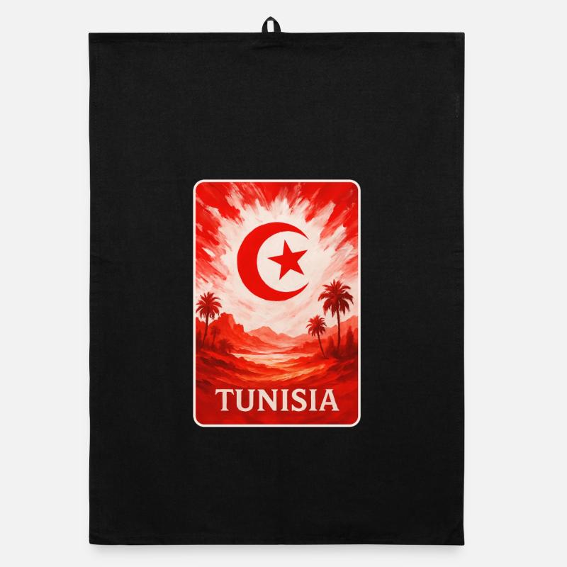 Tunisie Désert Art avec drapeau Torchon bio