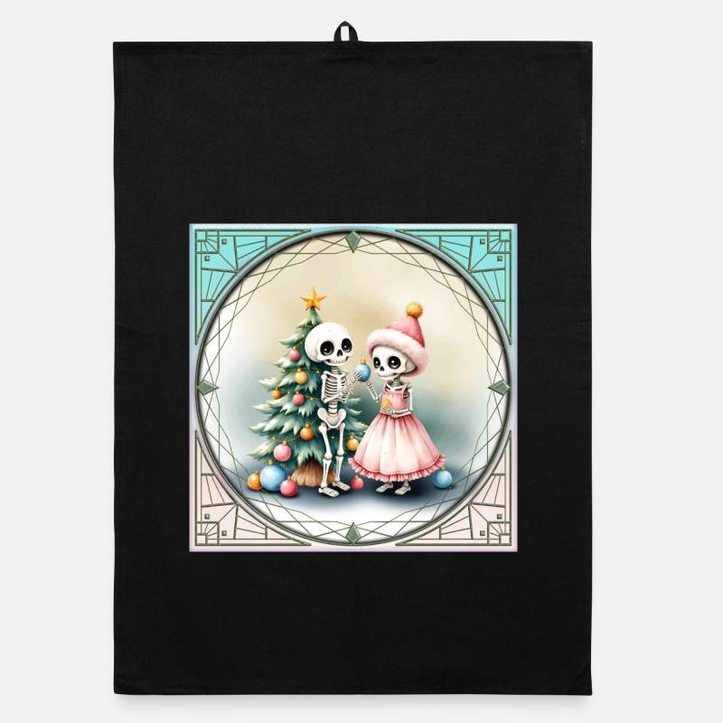Crânes de Noël avec arbre et bonbons Torchon bio