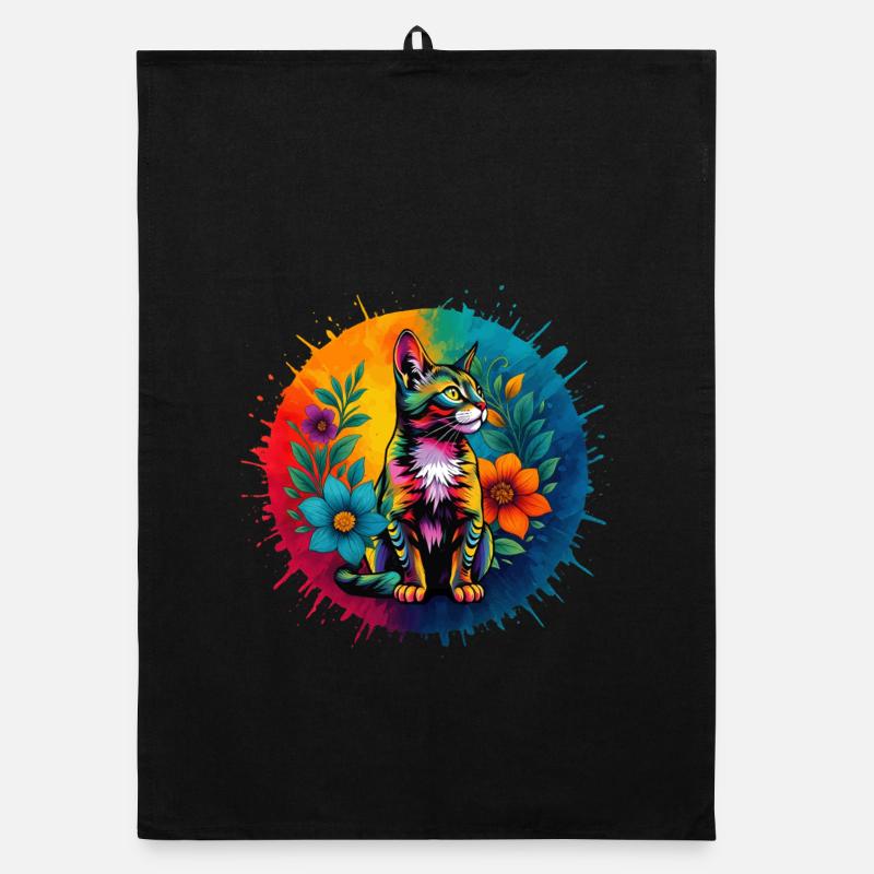 Bunte Deko-Katze mit Blumen Organic Geschirrtuch