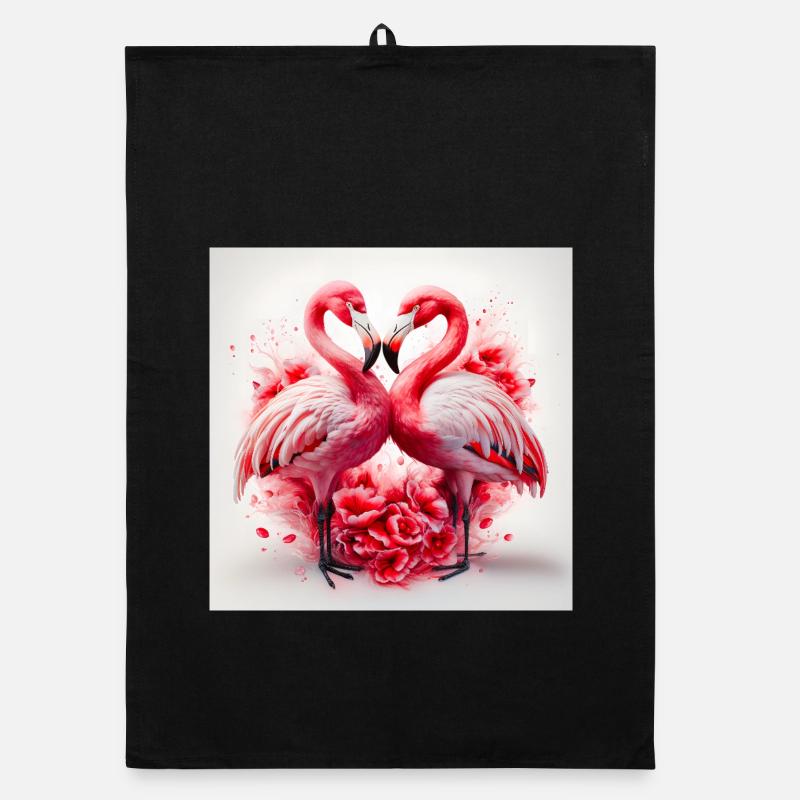 Flamingoherzen und Blumen Organic Geschirrtuch