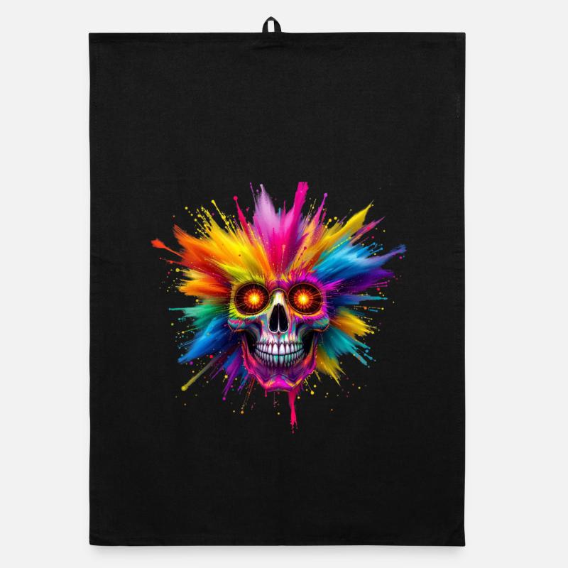Crâne coloré avec explosion de couleurs Torchon bio