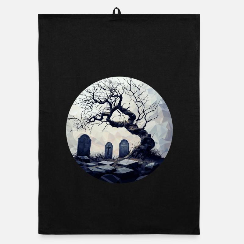 Forgotten gravesite with gnarled tree Organic dish towel