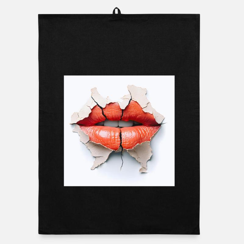 Bold lips on cracked wall Organic dish towel