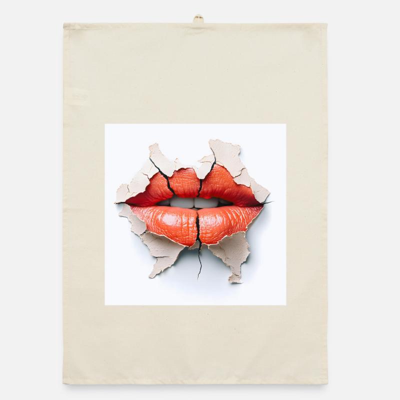 Bold lips on cracked wall Organic dish towel