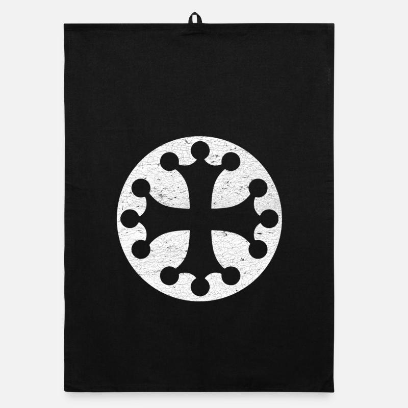 Occitan cross in white circle Organic dish towel