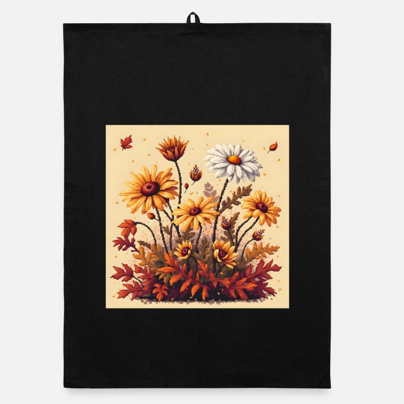 8 bits Floraison d’automne - Torchon bio - noir