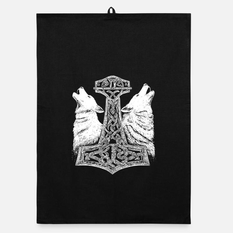 Nordisch Wolf Thor Hammer Wikinger  - Organic Geschirrtuch - Schwarz