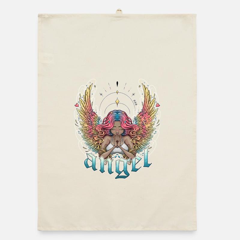 Celestial Angel with Multicoloured Wings Organic dish towel
