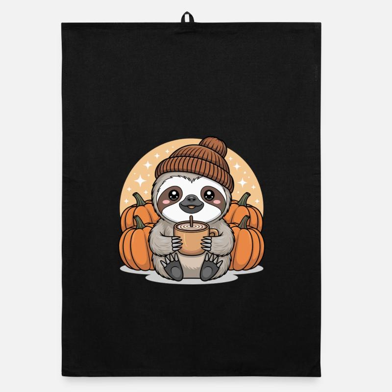 Süßer Sloth mit Kürbissen und Heißgetränk Organic Geschirrtuch