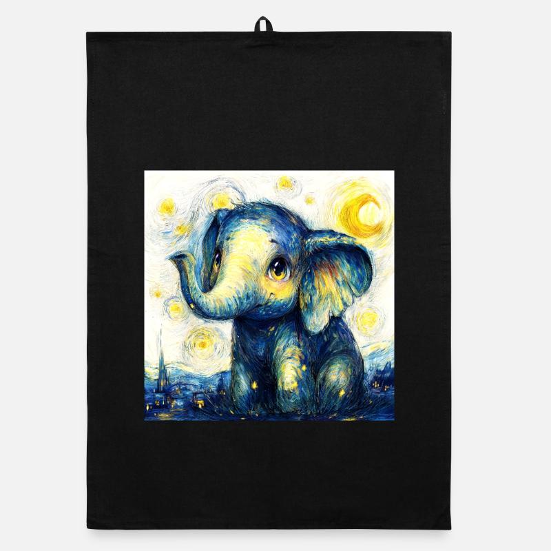Cute Blue Elephant in Van Gogh Style Organic dish towel