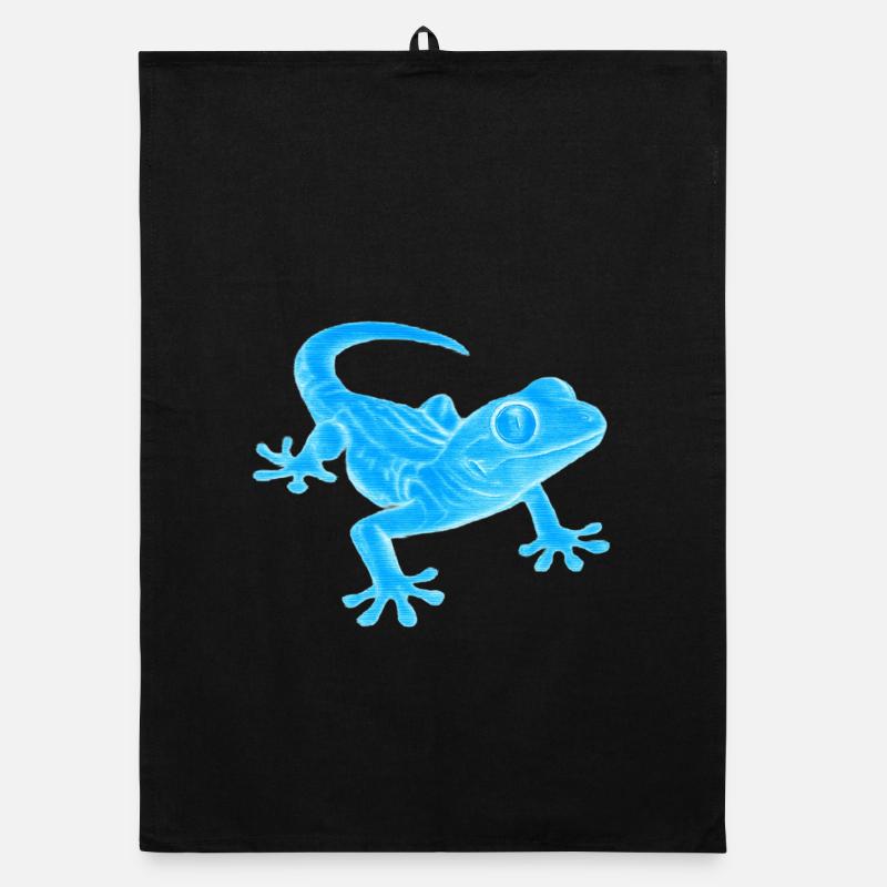 Blauer Gecko Silhouette Muster - Organic Geschirrtuch - Schwarz