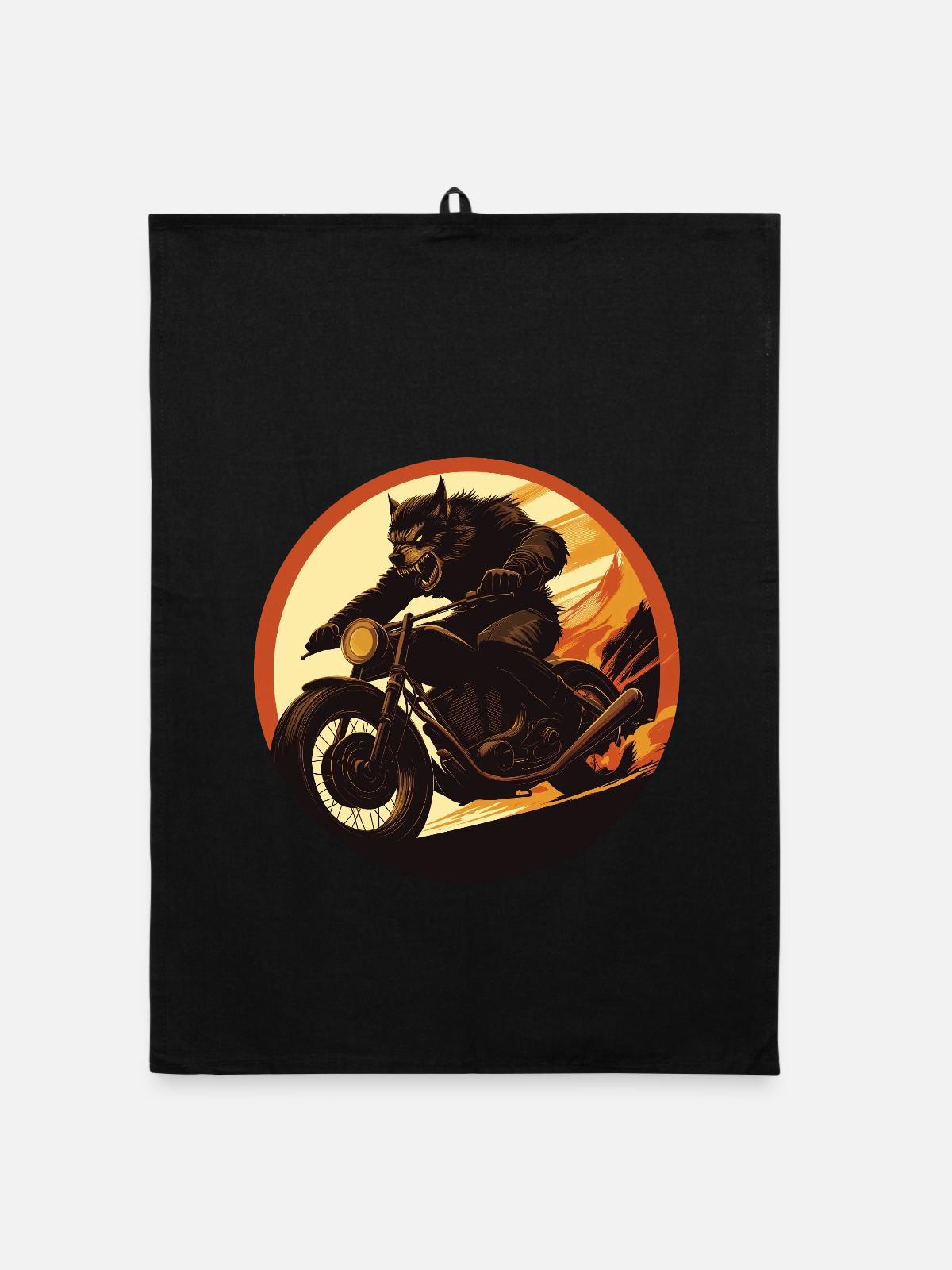 Werwolf Motorrad Flammenkreis - Organic Geschirrtuch - Schwarz - Vorne
