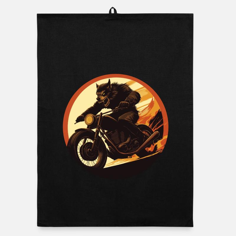 Werewolf Motorcycle Flame Circle Organic dish towel