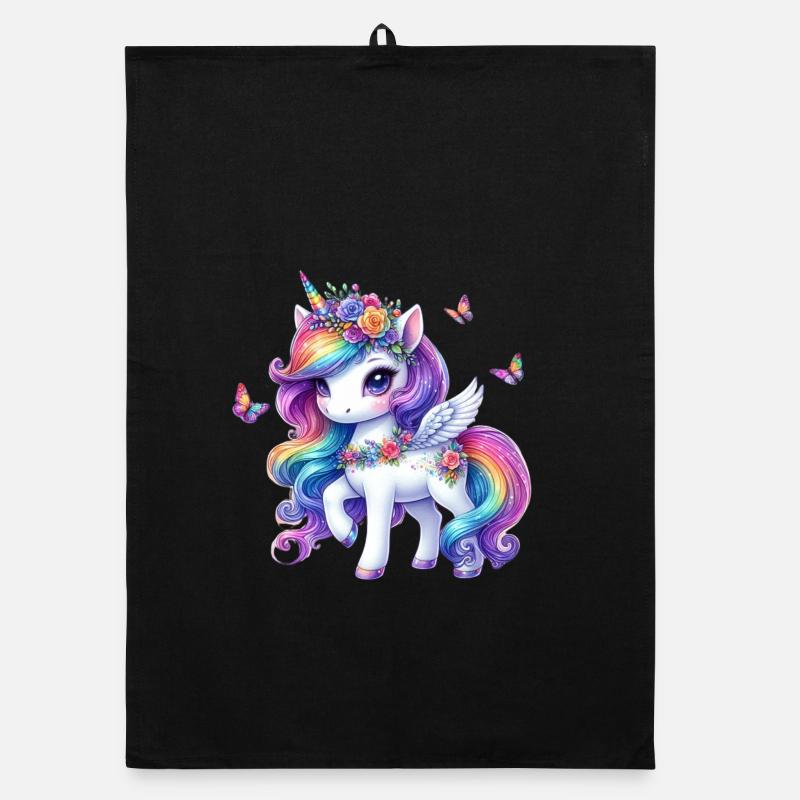Regenbogenblüte Einhorn Flügel Organic Geschirrtuch