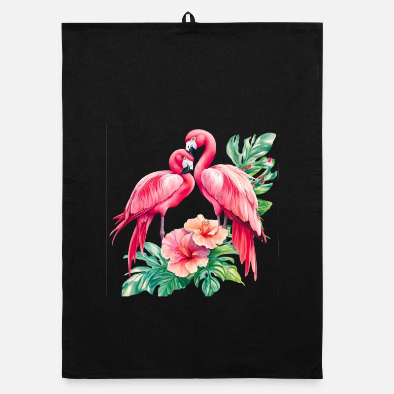 Duo d’amour flamant rose dans la forêt tropicale Torchon bio