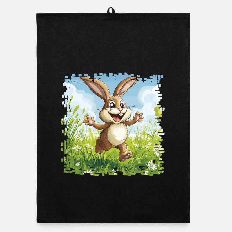 Fröhlicher Hase in Frühlingswiese Organic Geschirrtuch