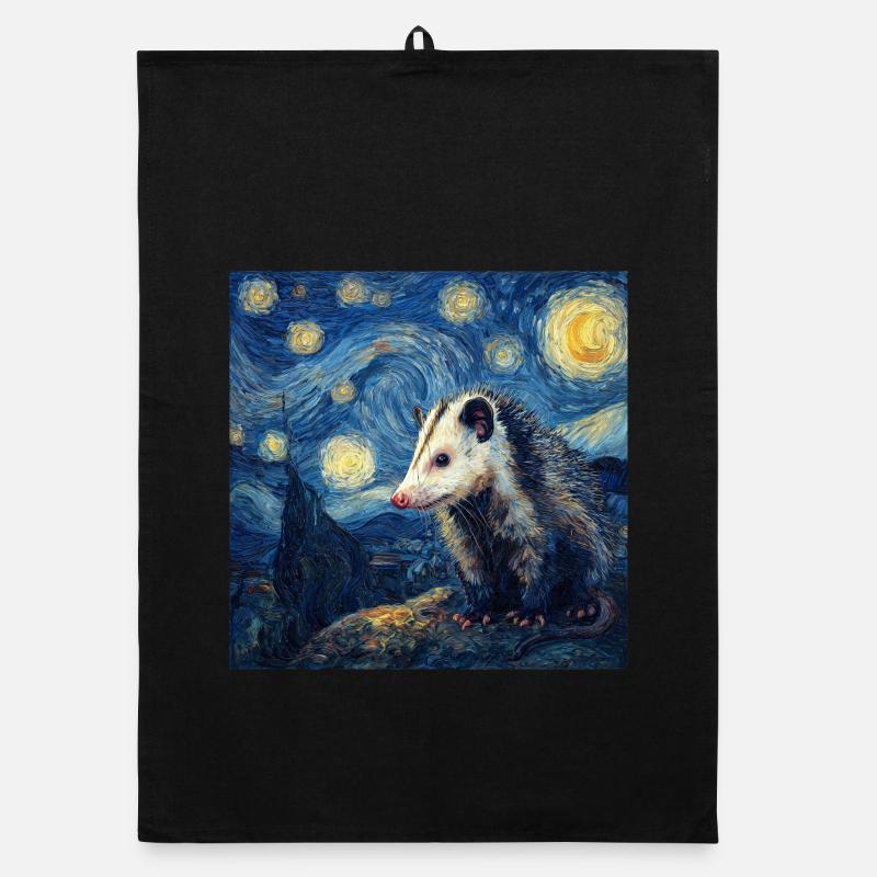 Opossum Van Gogh Nuit étoilée - Torchon bio - noir