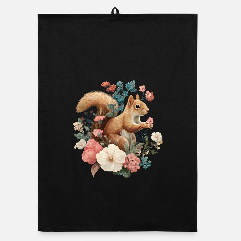 Squirrel Flowers Cottagecore Organic dish towel